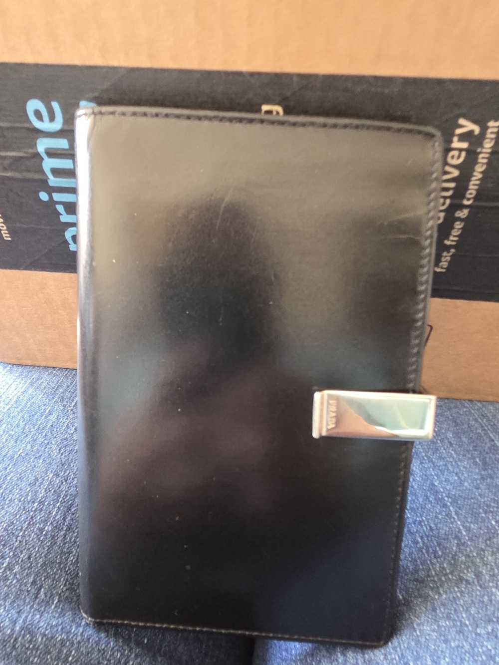 Prada Black Leather Folio Phone Wallet with Silver-tone Clasp